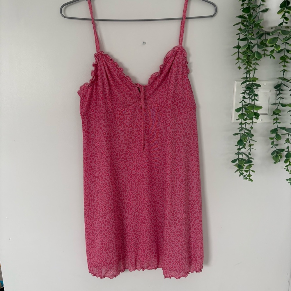 American Eagle Y2K Style Pink Ditsy Floral Mesh Tie Front Dress M